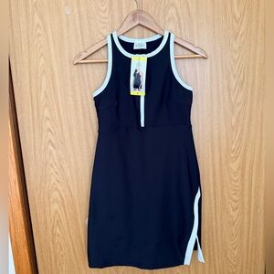 Black Sleeveless Sheath Dress with White Trim